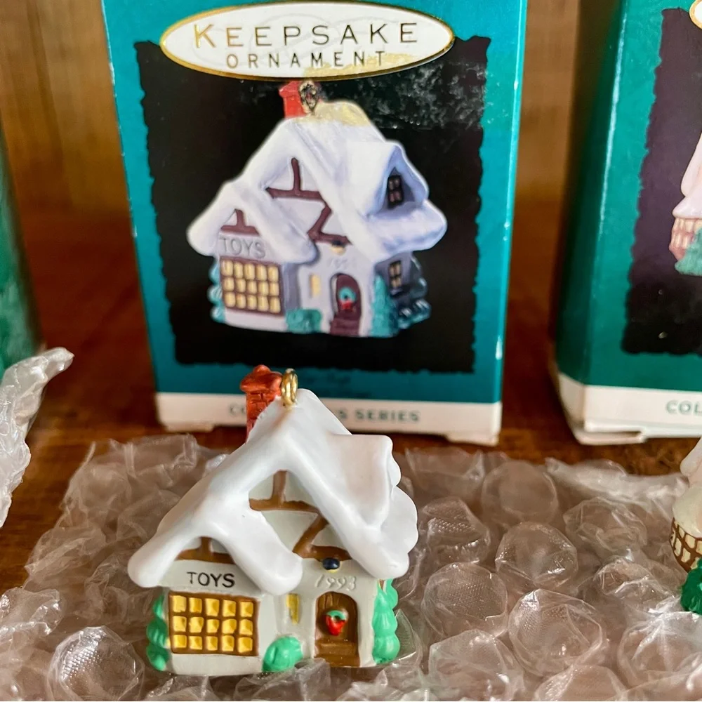 Hallmark Old English Village Ornament Bundle 1990's #10 Depot #7 Hats #6 Toys